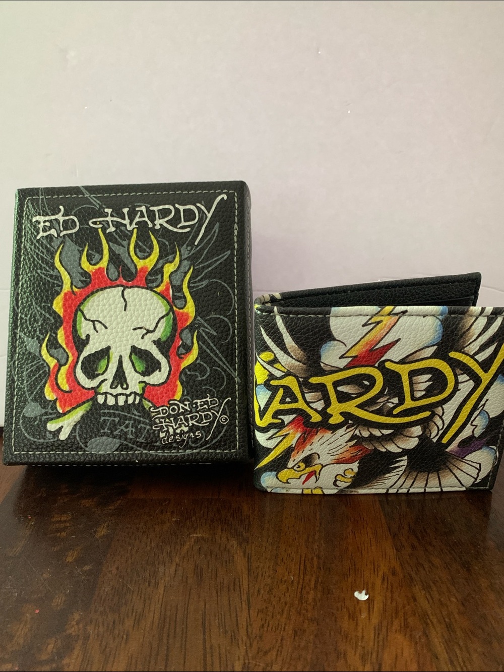 Ed Hardy Men's Black Skull & Flame Bi-Fold Wallet - Black